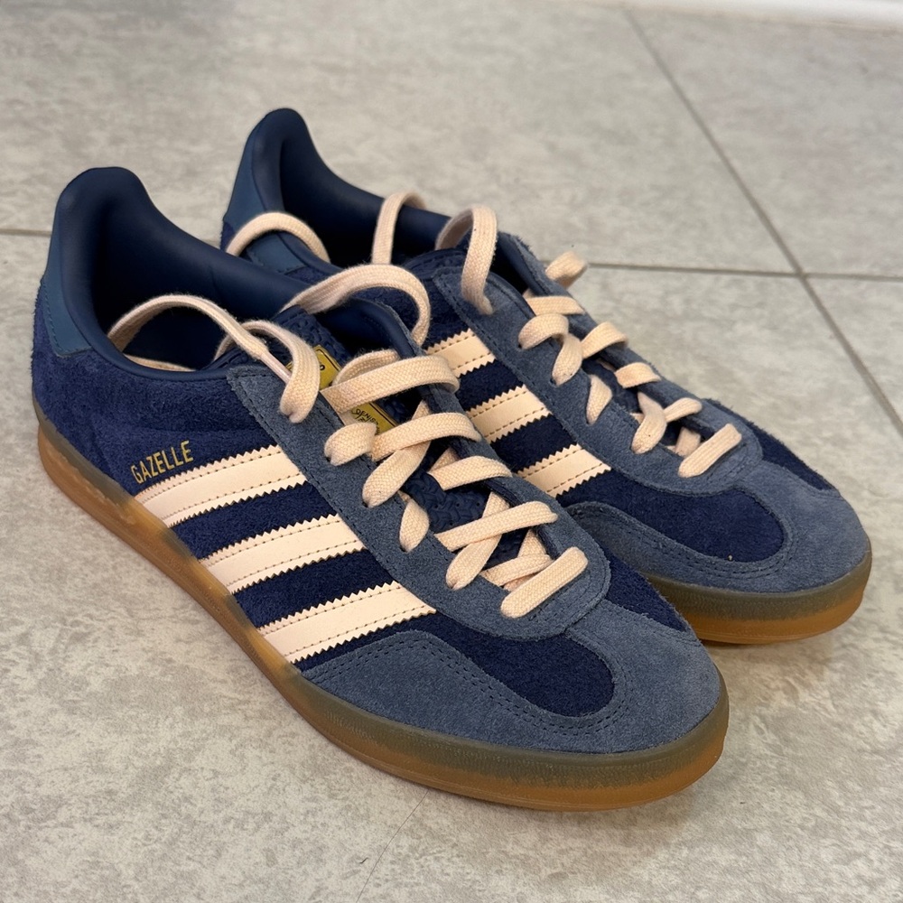 Adidas Gazelle Navy Suede Sneakers with Cream Stripes